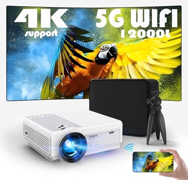 Sunys Mini Projector with WiFi Android Systerm 12000L Native 1080P HD Projector 4K Supported Portable Phone Projector for Android and IOS HDMIUSBPCTV StickSwitch Supported White
