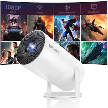WISHOLY Mini Projector with WiFi and Bluetooth Portable Movie Projector with 180 Rotatable 1080P HD Supported Auto Vertical Keystone Compatible with Smartphone TV Stick Laptop HDMI USB