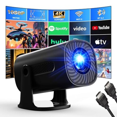 AGIMA Builtin Apps Smart OS Smart Projector with WiFi and Bluetooth 1080P FHD 4K Support Projector with Auto Keystone Stereo Speaker Compatible with HDMITV StickUSB Portable Projector Black