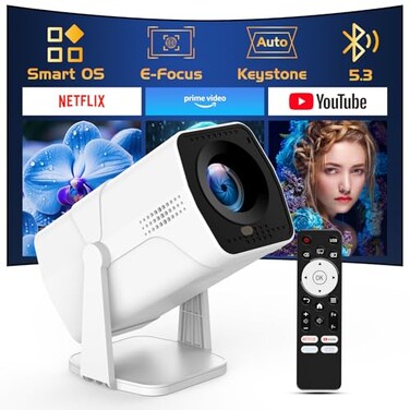 TMY Netflix App Available Projector with Built in Apps 1080P Movie Projector with WiFi and Bluetooth 270 Rotatable Outdoor Projector for PhonePCHDMIUSB white