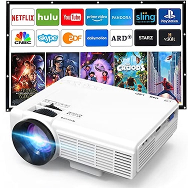 Puxinat Mini Projector 1080P Full HD Supported Portable Movie Home Theater Projector Compatible with TV Stick Smartphone Tablet PC HDMI USB AV TF
