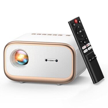 VIZONY Smart Projector with WiFi 6 Bluetooth Compatible with NetflixYouTubePrime Video Apps Auto Focus Keystone FullSealed Optical Engine Native 1080P