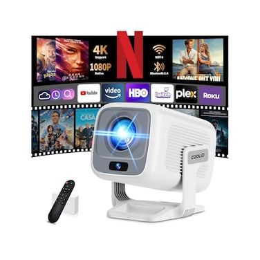 coolid Auto Focus 2026 Upgraded Mini Projector 1080P FHD Support 4K Portable Projector with WiFi6 and Bluetooth54 Builtin App 180 Adjustable Auto Keystone Compatible with HDMILaptopUSB White