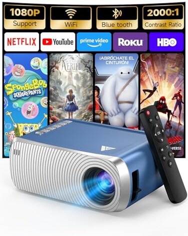 antmap Mini Projector with WiFi and Bluetooth Portable Movie Projector for iPhone 1080P Supports with 3W Speaker for Outdoor Home Theater Compatible with iOSAndroidPCTV StickHDMI