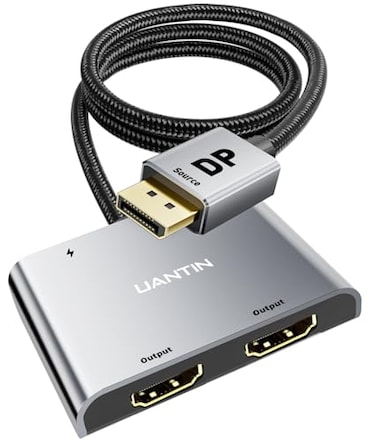 UANTIN DisplayPort to Dual HDMI Adapter 4K 60Hz DP Source to HDMI Splitter Extended Display Adapter for Dual MonitorsDisplay Port Converter for NVIDIA AMD Graphics Card