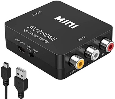 Amtake RCA to HDMI Converter 1080P RCA Composite CVBS AV to HDMI Video Audio Converter Adapter Compatible with N64 Wii PS2 Xbox VHS VCR Camera DVD Support PALNTSC with USB Power Cable