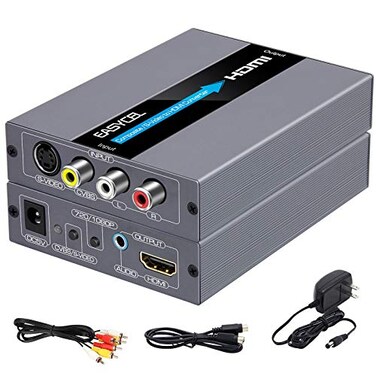 EASYCEL RCA Svideo to HDMI Converter RCA Composite CVBS AV or Svideo RL Audio Input to HDMI Output Upscale Converter Supports 720P 1080P Output Switch for N64 PS2 Wii DVD