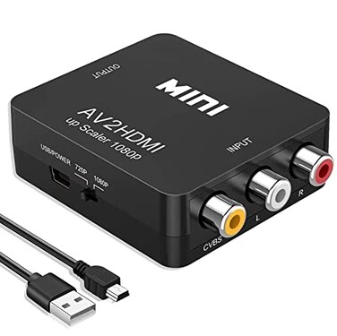 Chodwe RCA to HDMI Converter RCA to HDMI Adapter 1080P Mini RCA Composite CVBS AV to HDMI Video Audio Converter Adapter Support PALNTSC for N64 Wii PS2 PS3 Xbox VHS