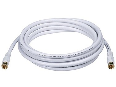 Monoprice Coaxial Cable with F Type Connector RG6 Quad Shield CL2 10 Feet White