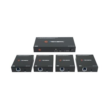 J-Tech Digital JTech Digital HDMI Extender Splitter 1x4 Over Single Cat5e6 Ethernet Cable Up To 164ft Supports PoC HDMI Loopout IR Control EDID Switch