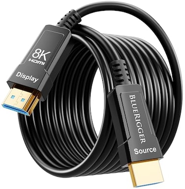 BlueRigger 8K Fiber Optic HDMI Cable 50FT 48Gbps inWall CL3 Rated 8K 60Hz 4K 144Hz HDCP 23 HDR10 Ultra High Speed Long HDMI AOC 21 Cable for Gaming VR HDTV Monitor PC