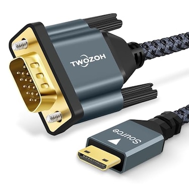 Twozoh Mini HDMI to VGA Cable 33FT GoldPlated Braided Mini HDMI VGA Male to Male Compatible for Ultrabooks notebooks Tablets Cameras and camcorders