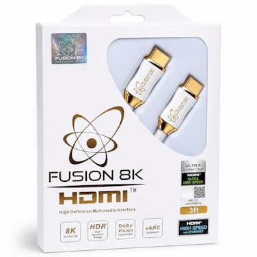 Fusion8K White HDMI 21 Cable 3ft 48Gbps 8K60Hz 4K120Hz 10K HDR Dolby Vision eARC Braided Cord for PS5 Xbox Series X Apple TV 4K