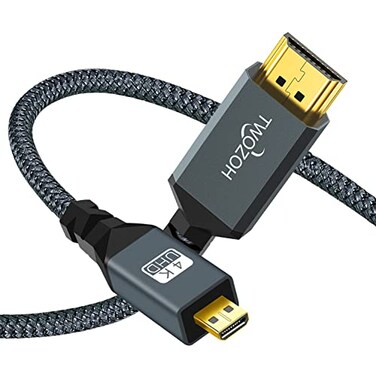 Twozoh Long 4K Micro HDMI to HDMI Cable 15FT HighSpeed Full HDMI to Micro HDMI Braided Cord Support 3D 4K60Hz 1080p