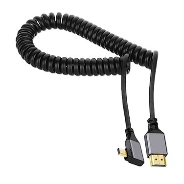 CY Micro HDMI 20 Male to HDMI Male 4K 60hz Stretch Coiled Cable Left Angled 90 Degree for HDTV Computer Laptop Monitor