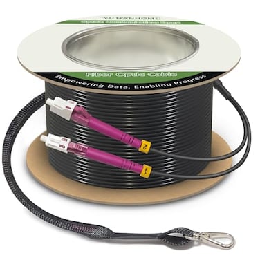 YUTIANHOME 1000 Feet 300 Meters Armored OM4 LC to LC Fiber Patch Cables 10gb Multimode LC Fiber Optic Cable IndoorOutdoor with Pulling Eye Kit Installed on one end Duplex MMF 50125m LC Jumper Black