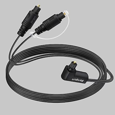 Bangun 90 Degree Optical Audio Splitter 1 in 2 Out Cable Digital Toslink Fiber Optical Splitter Audio Adapter Cable 1 Male Input 2 Male Output for TV Soundbar 10ft