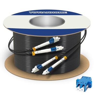 YUTIANHOME 1000ft300m LC to LC Armored Outdoor Fiber Optic Cable Single Mode Duplex Fiber Patch Cable 9125um LC Fiber Jumper OS1OS2 Compatible Low Friction LSZH Black