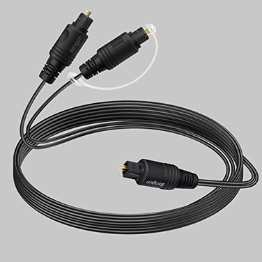 Bangun 1x2 Digital Audio Splitter Cable 15ft Toslink Digital Fiber Optic Audio Splitter 1 Male Input 2 Male Output for Home Theatre Xbox PS5PS4