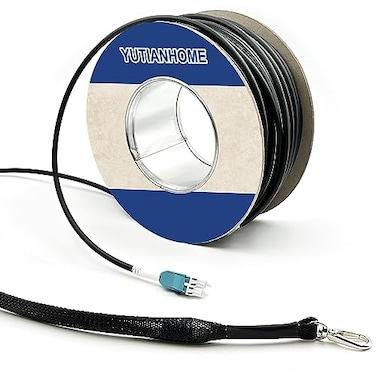 YUTIANHOME 330ft100m OD5mm Industrial TPU OM3 Fiber LC to LC Outdoor Armored Fiber Patch Cable Duplex Multimode Fiber Optic Cable 40Gb 10Gb 50125 Uniboot LCLC with Pulling Eye Kit Installed on one end