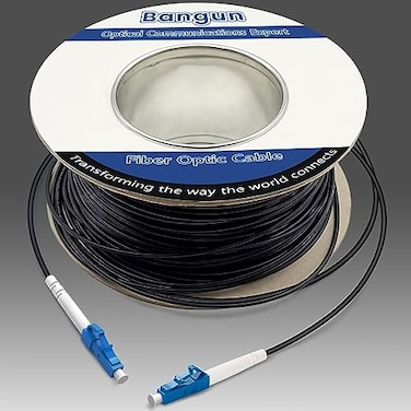 Bangun 100 Meters LC to LC Outdoor Armored Simplex Fiber Patch Cable Single Mode Fiber Optic Cable Jumper Optical Patch Cord 9125um OS1OS2 Compatible Low Friction LSZH Black