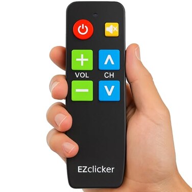 EZclicker TV Remote for Seniors Extra Simple Big Button Remote Black Works with Major TV Brands NOT for Streaming 2xAAA Batteries Not Included