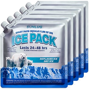 SUNLUG Cooler Ice Packs 5 Pack Reusable Ice Packs for Coolers Long Lasting Freezer Packs for Cooler Bag Lunch Bags Cooler Backpacks