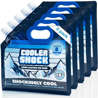 Cooler Shock Reusable Ice Packs for Cooler 85x75 Long Lasting Cold Freezer Packs for Coolers and Lunch Boxes Cooler Ice Packs for Camping Gear Fishing Road Trips Beach Must Haves