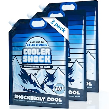 Cooler Shock Reusable Ice Packs for Cooler LongLasting Freezer Packs with Builtin Handle Large Cooler Size Pack of 3
