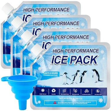 Omoojee Reusable Ice Packs for Cooler 4 Pack Freezer Ice Packs for Lunch Boxes Cooler Ice Packs for Camping Gear Fishing Medium