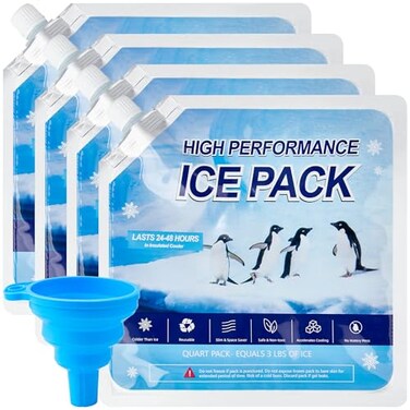 Omoojee Reusable Ice Packs for Cooler 4 Pack Freezer Ice Packs for Lunch Boxes Cooler Ice Packs for Camping Gear Fishing Large