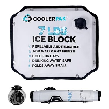 CoolerPak 7lb Refillable Reusable Ice Pack Hook Loop Fastener Cold for Days NonToxic Leakproof Suitable for Potable Drinking Water Cold Plunge Built Tough Roll Up for Easy Storage