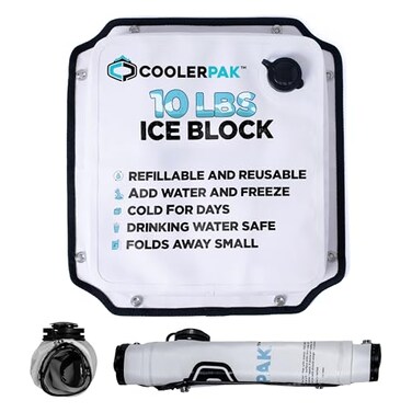 CoolerPak 7lb Refillable Reusable Ice Pack Hook Loop Fastener Cold for Days NonToxic Leakproof Suitable for Potable Drinking Water Cold Plunge Built Tough Roll Up for Easy Storage