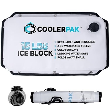 CoolerPak 7lb Refillable Reusable Ice Pack Hook Loop Fastener Cold for Days NonToxic Leakproof Suitable for Potable Drinking Water Cold Plunge Built Tough Roll Up for Easy Storage