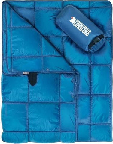 COVACURE Camping Blanket Outdoor Travel Blanket Packable Puffy Blanket Lightweight Warm Quilt for Camping Hiking Backpacking Outdoors Travel BeachBlue