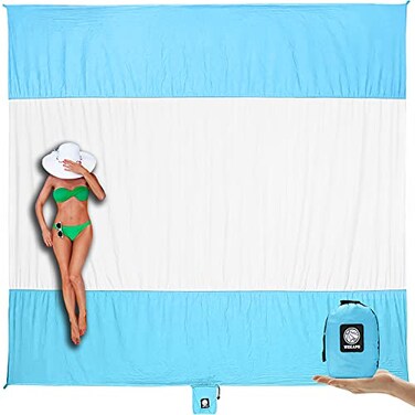 WEKAPO Beach Blanket Sandproof Waterproof Extra Large Beach Mat Oversized Compact Sand Free Quick Drying Beach Essentials for Vacation Cruise Picnic Camping with Stakes White 9x10 FT