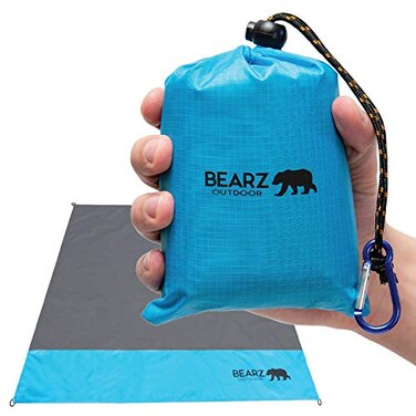 BEARZ Outdoor Pocket Blanket Beach Blanket Waterproof Sandproof Picnic Blankets Waterproof Foldable Lightweight Compact for Hiking Camping Travel Festival Accessories Blue