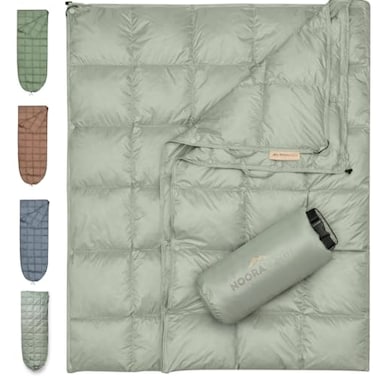 Noora North Down Camping Blanket with Footbox Lightweight Packable Water Resistant Backpacking Quilt Warm Puffy Compact Outdoor Throw 52x77 with Stuff Sack for Stadium Hiking Travel