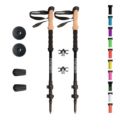 Montem Ultra Strong Trekking Walking and Hiking Poles One Pair 2 Poles Collapsible Lightweight Quick Locking WeatherResistant and Ultra Durable Matte Black EVA Foam