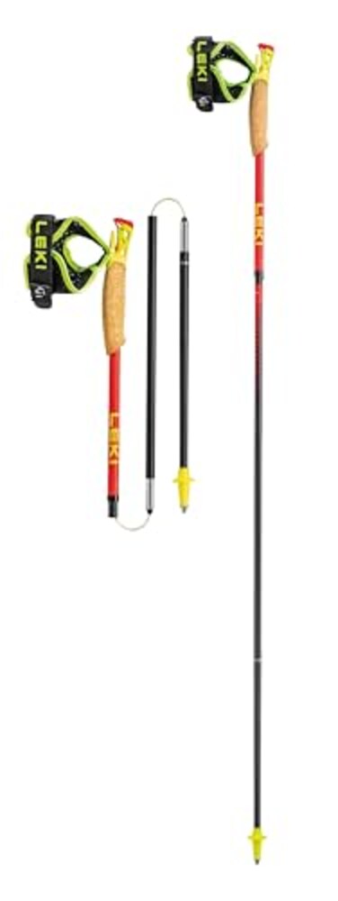 LEKI Ultratrail FXOne Superlite Carbon Collapsible Lightweight Trekking Poles for Hiking Trail Running RedYellowCarbon 110 cm