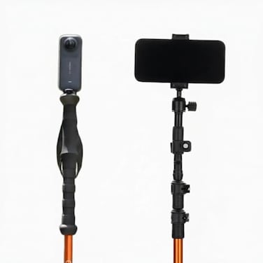 Camperig 4in1 Trekking Pole Hiking Pole Converts to Selfie Stick Monopod Tripod Light Stand Builtin 1420 Thread 7075 Aluminum with Aluminum FlipLock Active Orange