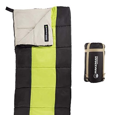 Wakeman Kids Sleeping Bag Lightweight Carrying Bag with Compression Straps for Camping Backpacking and Sleepovers by Outdoors Neon GreenBlack