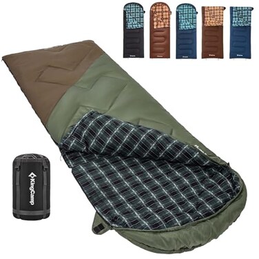 KingCamp Sleeping Bag for Adults Cold Weather Warm XL Big and Tall Flannel Sleeping Bags with Compression Sack Portable Waterproof Essentials Gear Accessories for Outdoor Camping BeangreenBrown