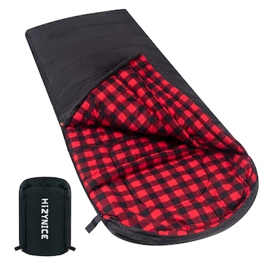HiZYNICE Sleeping Bags for Adults 100 Cotton Flannel XXL for Cold Weather 20 Degree Camp Big and Tall Wide OversizedBlack Right Zip90 x 39