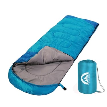 SWTMERRY Sleeping Bag 3 Seasons Summer Spring Fall Warm Cool Weather LightweightWaterproof Indoor Outdoor Use for Camping Hiking Backpacking and Survival Sky Blue