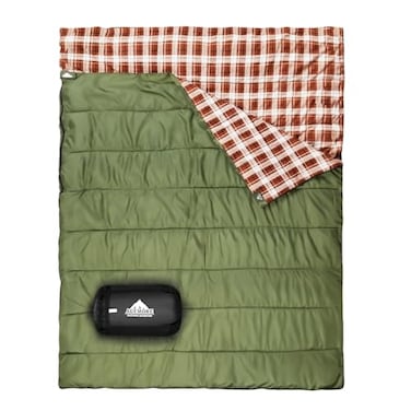 AGEMORE Cotton Flannel Double Sleeping Bag for Camping Backpacking Or Hiking Queen Size 2 Person Waterproof Sleeping Bag for Adults Or Teens Lightweight with Compression Sack