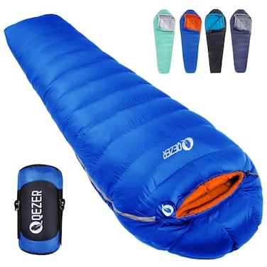QEZER Down Mummy Sleeping Bag for Adults 18F to 11F Cold Weather Winter Lightweight Compact for Camping Backpacking Hiking Snow Camping Sleeping Bag with 600 Fill Power Down