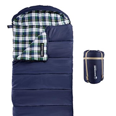 Wakeman Sleeping Bag 32F Rated XL 3 Season Envelope Style with Hood for Outdoor Camping Backpacking and Hiking with Carry Bag by Outdoors Navy