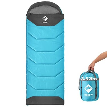 VILLEY Camping Sleeping Bag for Adults Boys and Girls 3 Season Warm Cool Weather Summer Spring Fall Lightweight Compact Backpacking Sleeping Bag for Outdoor Traveling Hiking