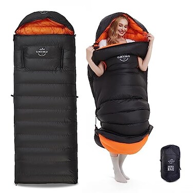 OMVMO 0 20 Degrees F Down Sleeping Bag for Adults4 Season Envelope Down Fiber Sleeping Bag for Backpacking CampingWearable Sleeping Bag with Arm HolesMove Freely While WearingUltralightCompact